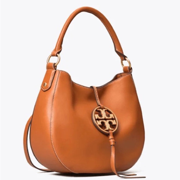 TORY BURCH Miller Mini Metal Logo Hobo Handbag in Aged Camello - Picture 2 of 16